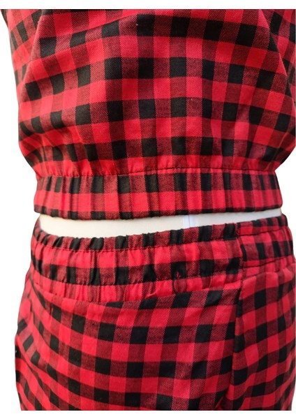 Kız Çocuk Pötikare Desenli Askılı Crop Şort İkili Takım