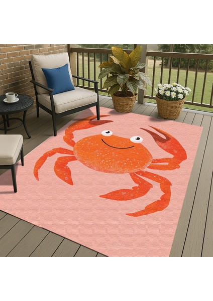 Pembe Zeminli Yengeç Desenli Çocuk Odası Halısı, Kaymaz Taban, Eğlenceli ve Dekoratif modelleri