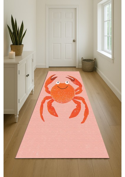 Pembe Zeminli Yengeç Desenli Çocuk Odası Halısı, Kaymaz Taban, Eğlenceli ve Dekoratif indirimleri