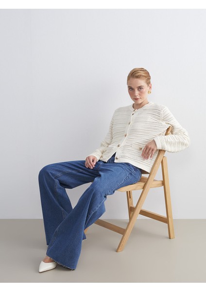 Yeni Sezon Bisiklet Yaka Ajurlu Kadın Triko Hırka