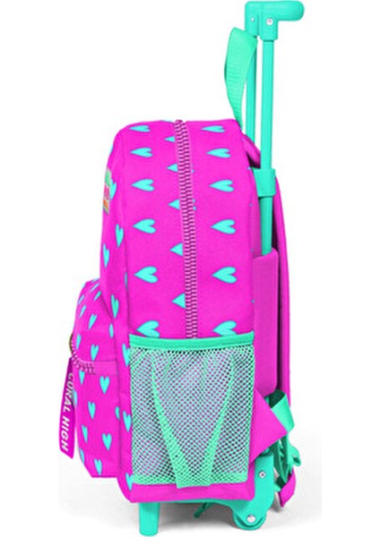 Pembe Kalp Baskılı Anaokul Çekçek Çantası Kız Çocuk İçin 22x33x10 cm modelleri