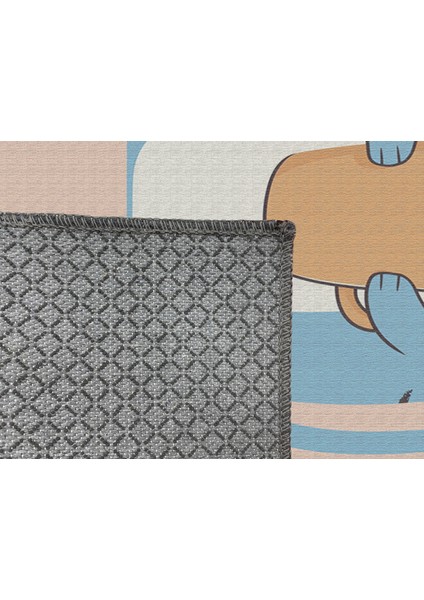 Eğlenceli Tatlı Hayvan Figürlü Çocuk Odası Halısı, Pembe Zemin, Kaymaz Taban ve Makinede Yıkanabilir