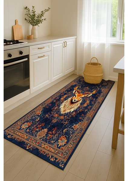 Lacivert Zeminli Bohem Halı, Kaymaz Tabanlı Hayvan Figürlü indirimleri