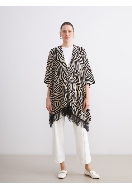 Yeni Sezon V Yaka Zebra Desenli Oversize Kadın Triko Panço fiyatları