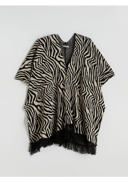 Yeni Sezon V Yaka Zebra Desenli Oversize Kadın Triko Panço indirimleri
