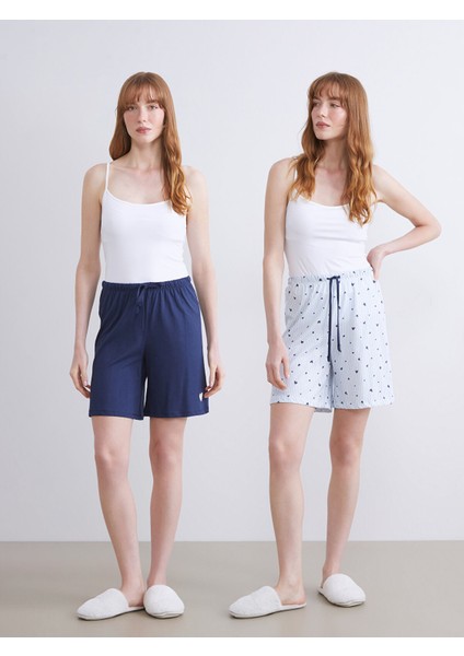 Yeni Sezon Beli Lastikli Kadın Şort Pijama Altı 2'li