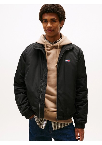 Tommy Hılfıger Erkek Marka Logolu Dik Yakalı Regular Fit Geri Dönüştürülmüş Polysterli Günlük Kullanıma Uygun Siyah Mont DM0DM21936 Bds