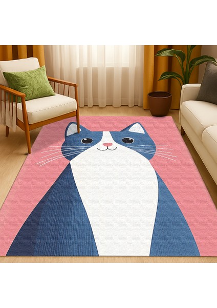 Çocuk Odası Halısı, Pembe Zemin, Tatlı Kedi Motifli, Kaymaz ve Yumuşak Dokulu fiyatları