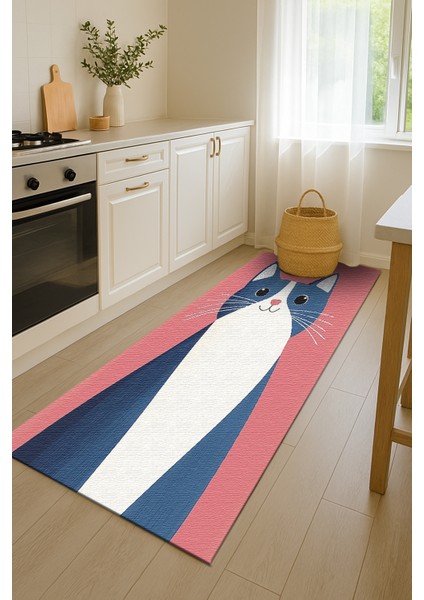 Çocuk Odası Halısı, Pembe Zemin, Tatlı Kedi Motifli, Kaymaz ve Yumuşak Dokulu