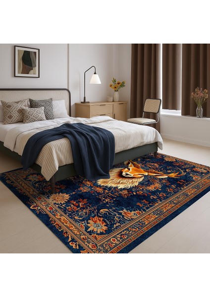 Lacivert Zeminli Bohem Halı, Kaymaz Tabanlı Hayvan Figürlü modelleri