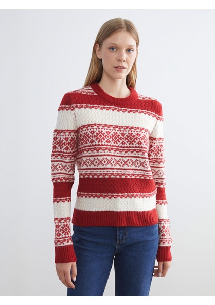 Yeni Sezon Bisiklet Yaka Desenli Kadın Triko Kazak