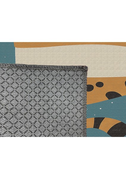 Mavi Zeminli Çocuk Odası Halısı, Kedi Figürlü, Yumuşak ve Makinede Yıkanabilir