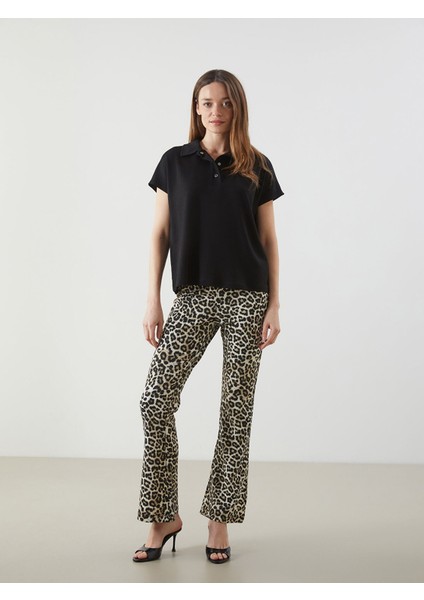 Yeni Sezon Beli Lastikli Leopar Desenli Kadın Pantolon