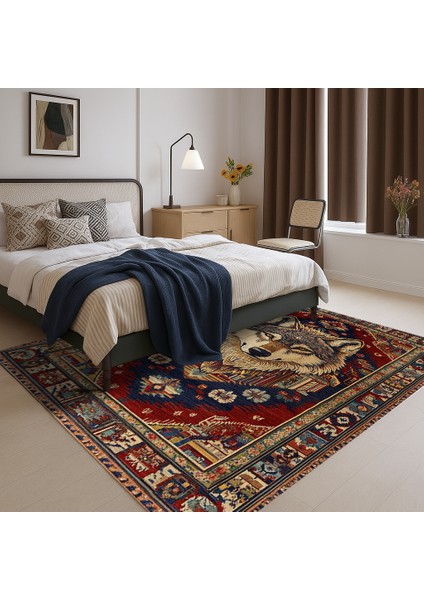 Lacivert ve Kırmızı Hayvan Figürlü Bohem Halı