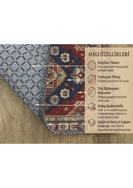 Lacivert ve Kırmızı Hayvan Figürlü Bohem Halı fırsatları