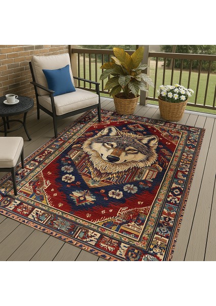 Lacivert ve Kırmızı Hayvan Figürlü Bohem Halı