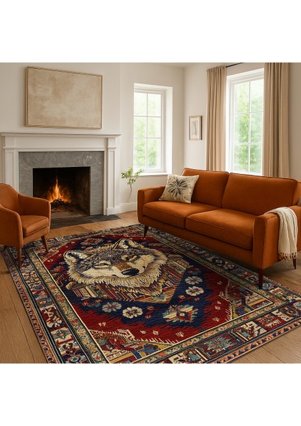 Lacivert ve Kırmızı Hayvan Figürlü Bohem Halı