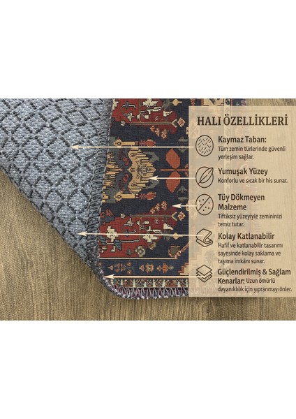 Lacivert-Kırmızı Zeminli Bohem Halı, Hayvan Figürlü, Modern ve Kaymaz Tabanlı fırsatları