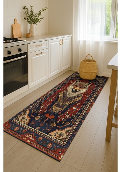 Lacivert-Kırmızı Zeminli Bohem Halı, Hayvan Figürlü, Modern ve Kaymaz Tabanlı indirimleri
