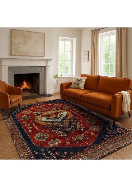 Lacivert-Kırmızı Hayvan Figürlü Bohem Salon Halısı, Şık ve Dekoratif fiyatları