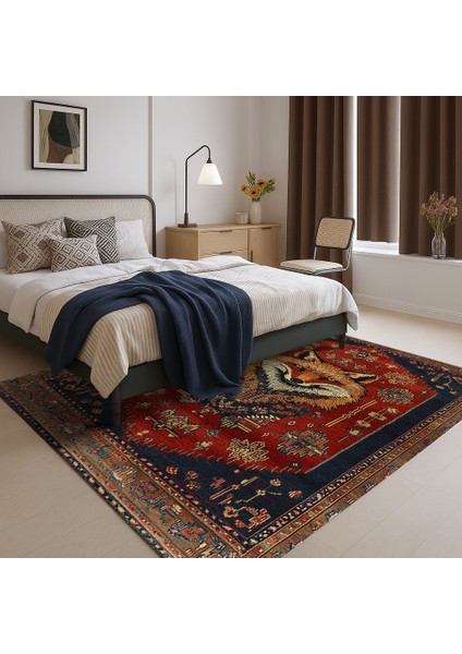 Lacivert-Kırmızı Hayvan Figürlü Bohem Salon Halısı, Şık ve Dekoratif modelleri