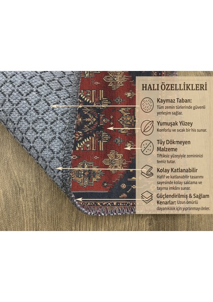 Lacivert-Kırmızı Hayvan Figürlü Bohem Salon Halısı, Şık ve Dekoratif fırsatları