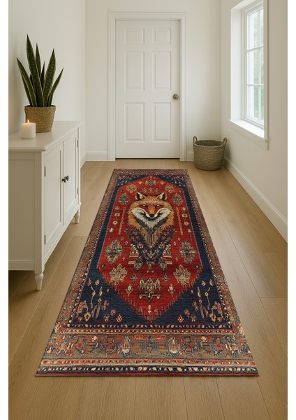 Lacivert-Kırmızı Hayvan Figürlü Bohem Salon Halısı, Şık ve Dekoratif