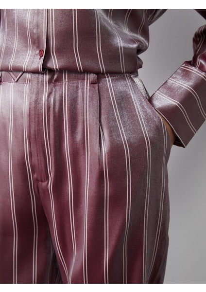 Yeni Sezon Çizgili Saten Kadın Pantolon modelleri