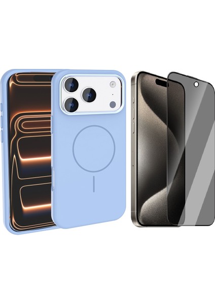 iPhone 17 Pro Max Kılıf M-Safe Şarj Özellikli Metal Kamera Çerçeveli Zore Edi Silikon Kapak + Hayalet Ekran Koruyucu
