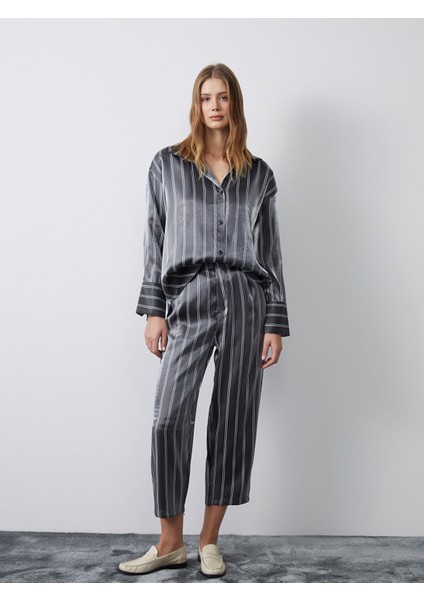 Yeni Sezon Çizgili Saten Kadın Pantolon