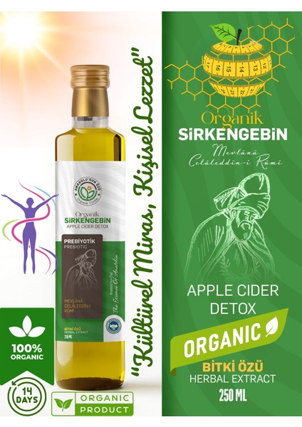 Organik Sirkengebin Detox Sirkesi 250 ml | İbn-i Sina’nın Kadim Formülünden • Elma & Bal Fermente • Katkısız •%50 Sepette