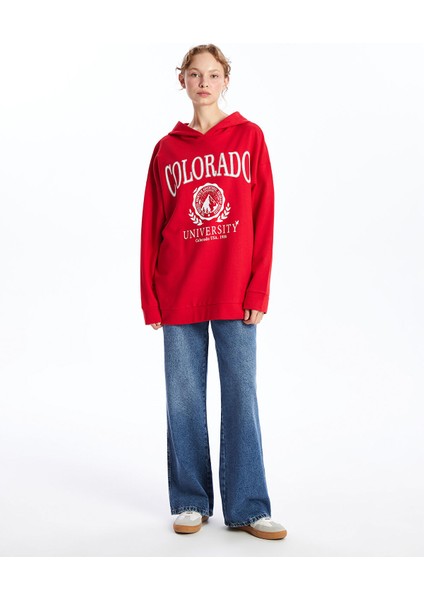 Yeni Sezon Kapüşonlu Baskılı Oversize Kadın Kalın Sweatshirt Tunik fiyatları