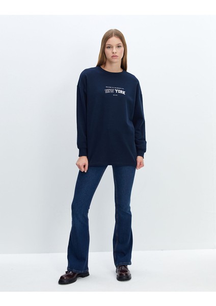 Yeni Sezon Bisiklet Yaka Baskılı Oversize Kadın Sweatshirt Tunik fiyatları