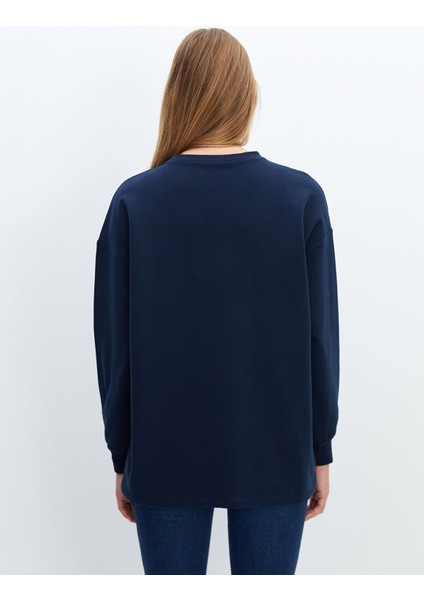 Yeni Sezon Bisiklet Yaka Baskılı Oversize Kadın Sweatshirt Tunik fırsatları
