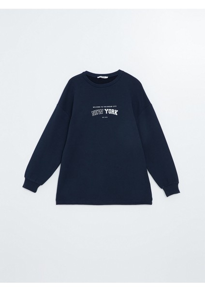 Yeni Sezon Bisiklet Yaka Baskılı Oversize Kadın Sweatshirt Tunik indirimleri