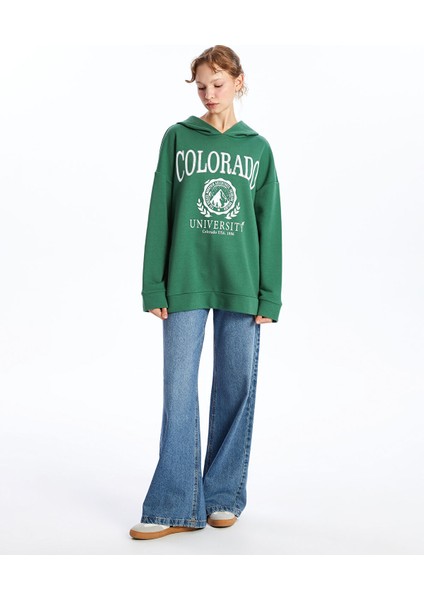 Yeni Sezon Kapüşonlu Baskılı Oversize Kadın Kalın Sweatshirt Tunik fiyatları