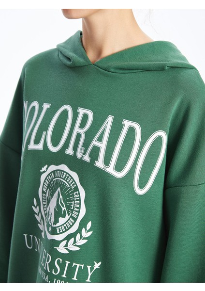 Yeni Sezon Kapüşonlu Baskılı Oversize Kadın Kalın Sweatshirt Tunik modelleri