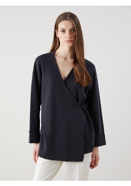 Yeni Sezon Şal Yaka Modal Karışımlı Kadın Hırka