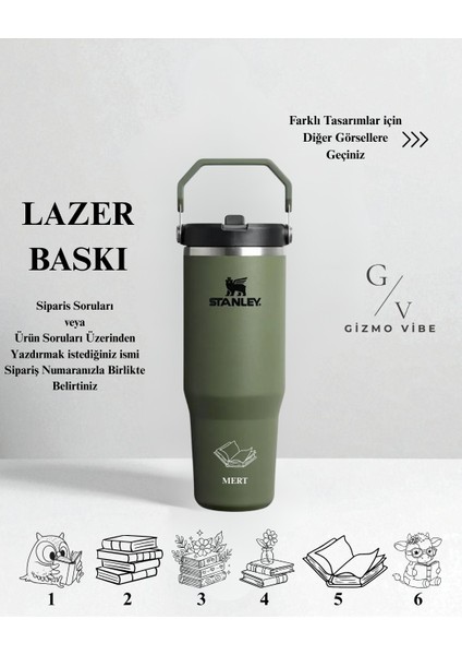 The Iceflow Flip Straw Pipetli Termos 0,89 L Özel Isimli Kişiselleştirilebilir Özel İsimli