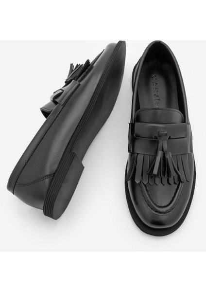 Kadın Loafer Püsküllü Günlük Ayakkabı Petlin Siyah