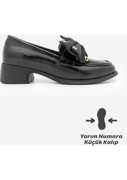 Kadın Loafer Fiyonk Detaylı Troklu Günlük Kalın Topuklu Ayakkabı Yanis Siyah modelleri