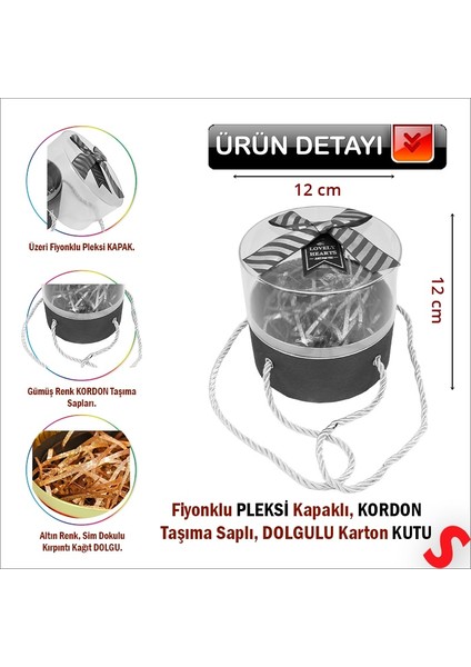 Pleksi Kapaklı Fiyonklu ve Dolgulu Karton Kutu, 20CM - Altın indirimleri
