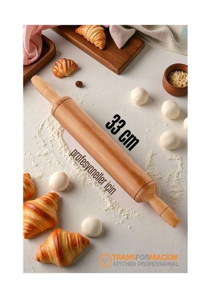 Ahşap Merdane Hamur Açma Merdanesi - 33 cm Küçük Mutfak Merdanesi