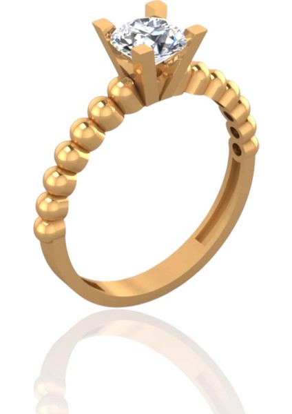 Pırlanta Işçilik Zarif Şık Tek Taş 14 Ayar Altın Yüzük