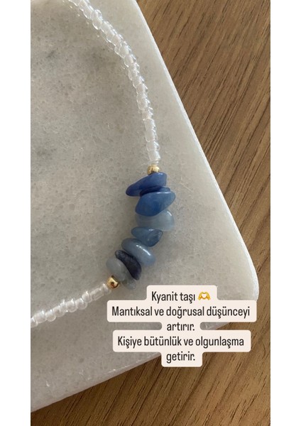 Kadın Tasarım Kyanit Doğal Taşlı Kolye( Kapama ve Kilit Altın Kaplama)
