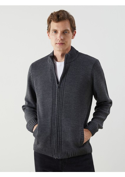 Yeni Sezon Büyük Beden Standart Kalıp Dik Yaka Erkek Triko Hırka