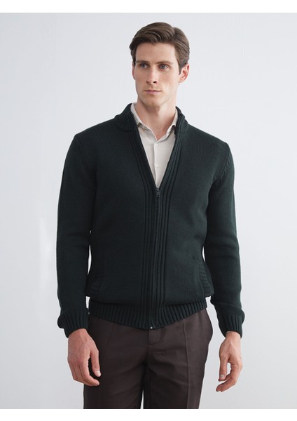 Yeni Sezon Standart Kalıp Dik Yaka Erkek Triko Hırka