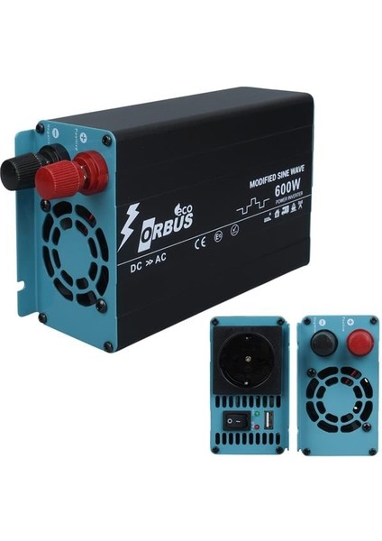 Orbus ORB600M Dc 12V - 220V Ac 600W/1200W Modified Sinus Sine Wave Inverter