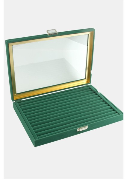 Ds-Derin Cam Kapaklı Anfora Kumaş Kelepçe Yüzük Standı 24X34 Cm-Yeşil fiyatları