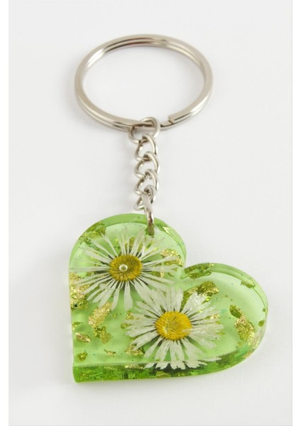 Ds-Derin Papatya Kalp Epoksi Anahtarlık-Yeşil